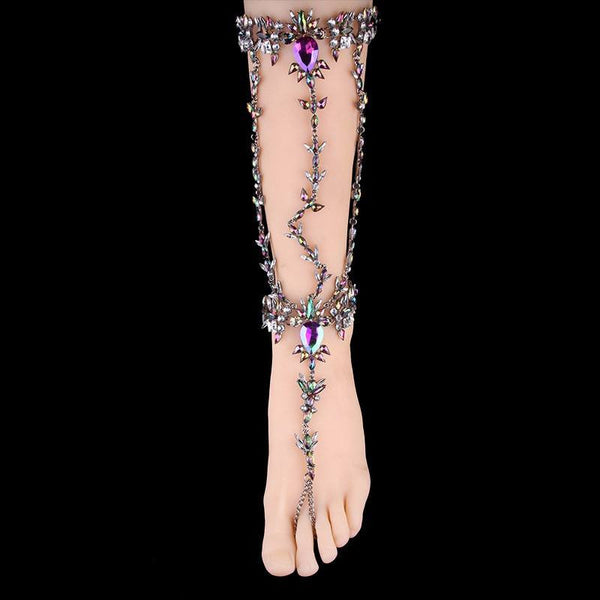 Jeweled Austrian Crystal Prison Leg Chain - FeetyWeety