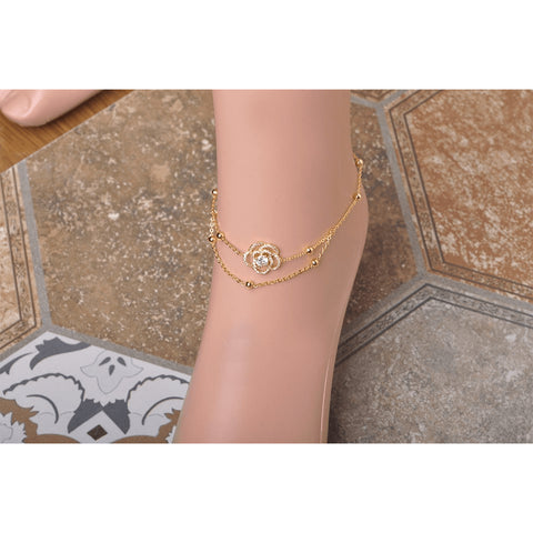 Gold Plated Infinity Rose Ankle Bracelet - FeetyWeety