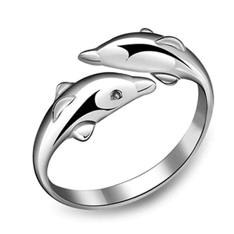 Silver Plated Twin Dolphins Toe Ring - FeetyWeety