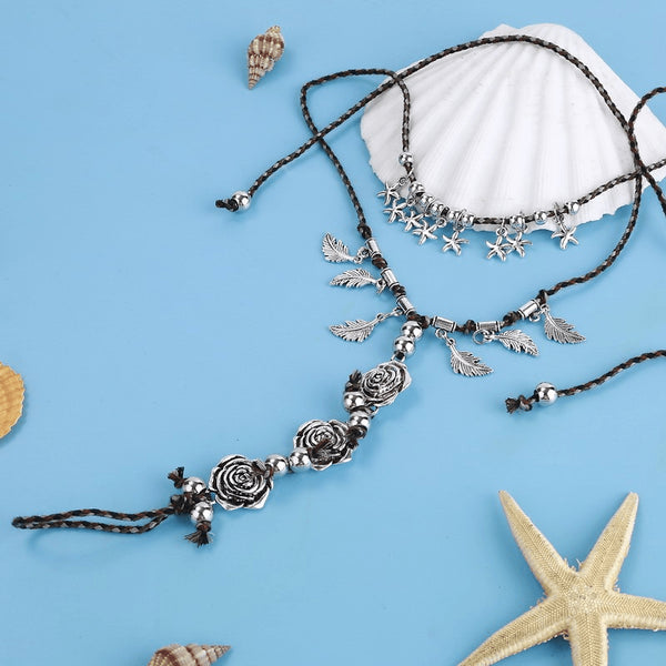 Tribal Silver Rose Bohemian Anklet - FeetyWeety
