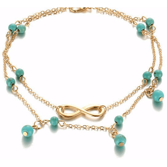 Infinite Turquoise SIlver & Gold Ankle Bracelet - FeetyWeety