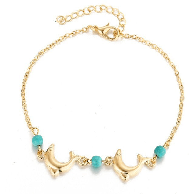 Turquoise & Silver Dolphin Love Chain Anklet - FeetyWeety