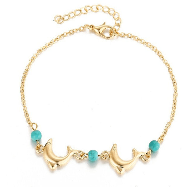 Turquoise & Silver Dolphin Love Chain Anklet - FeetyWeety