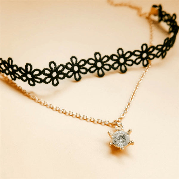 Gothic Black Lace Suspended Crystal Anklet - FeetyWeety