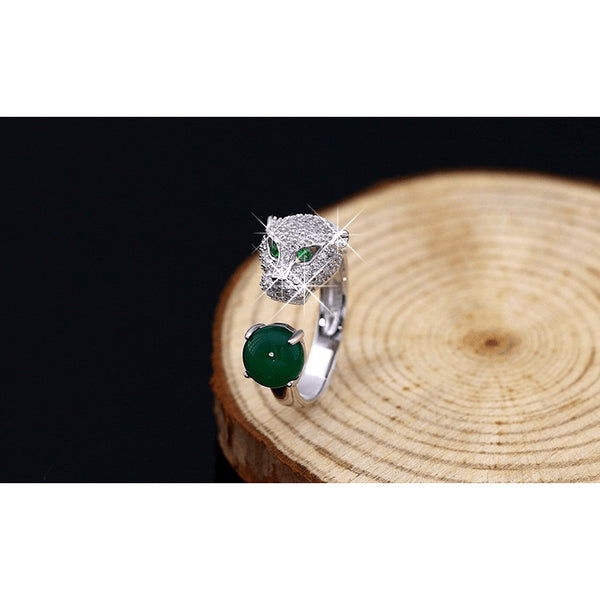 Sterling Silver Green Austrian Crystal Panther - 925 - FeetyWeety