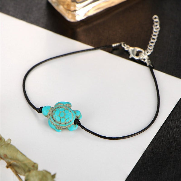 Organic Cotton Hand Made Turquoise Turtle Friends Anklet - FeetyWeety