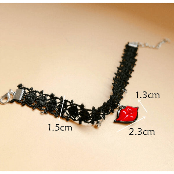 Kiss Me! Black Velvet Lace Crystal Ankle Bracelet - FeetyWeety