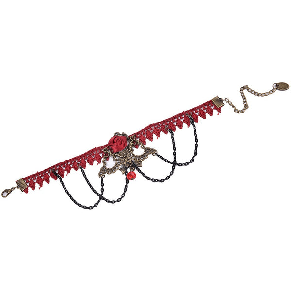 Crimson Rose Red Velvet Vintage Anklet - FeetyWeety