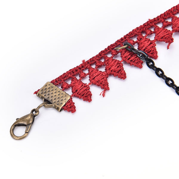 Crimson Rose Red Velvet Vintage Anklet - FeetyWeety