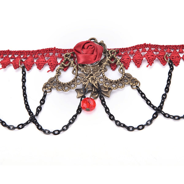Crimson Rose Red Velvet Vintage Anklet - FeetyWeety