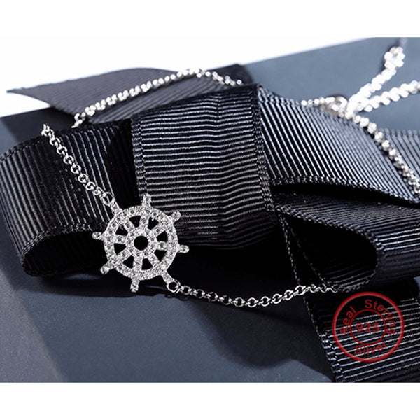 Sterling Silver & Crystal Ship's Helm Fine Chain Anklet - 925 - FeetyWeety