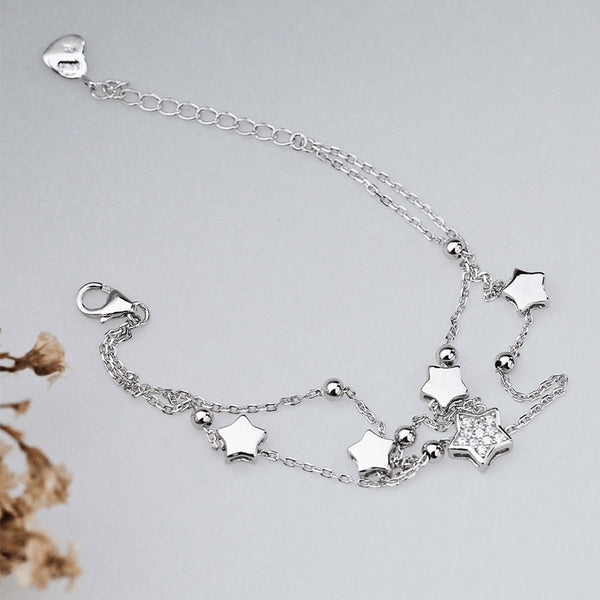 Sterling SIlver Stars and Diamonds Charm Anklet - 925 - FeetyWeety