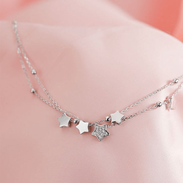 Sterling SIlver Stars and Diamonds Charm Anklet - 925 - FeetyWeety
