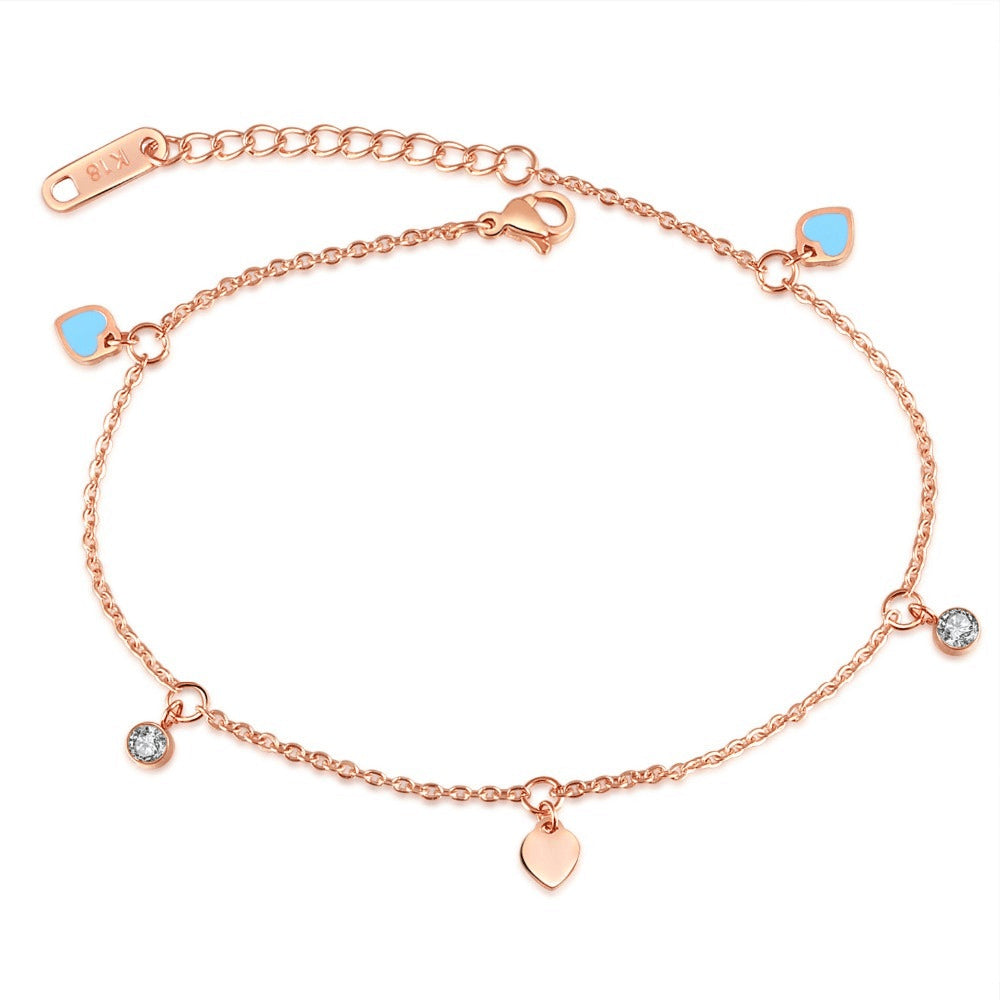 Fine Rose Gold Chain Hearts & Diamonds Anklet - FeetyWeety