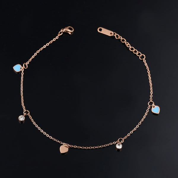 Fine Rose Gold Chain Hearts & Diamonds Anklet - FeetyWeety