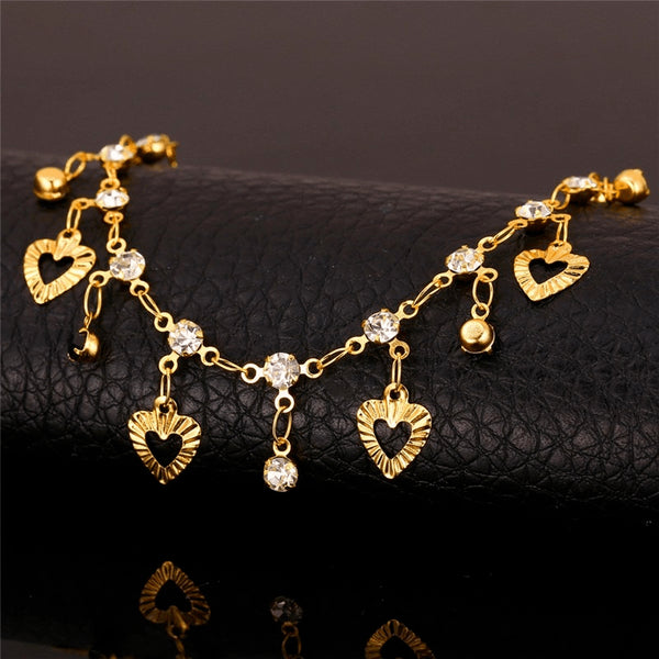 Gold Hearts & Crystal Charms Anklet - FeetyWeety