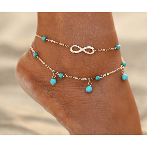 Infinite Turquoise SIlver & Gold Ankle Bracelet - FeetyWeety