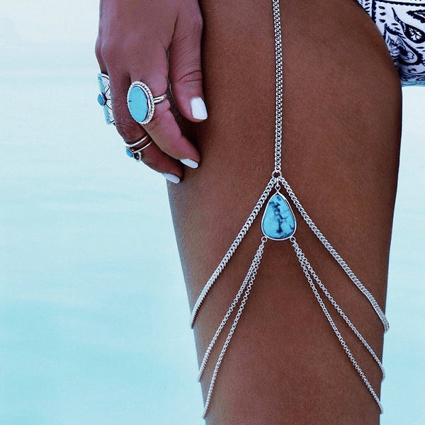 Sexy Threaded Silver & Gold Turquoise Body Chain - FeetyWeety