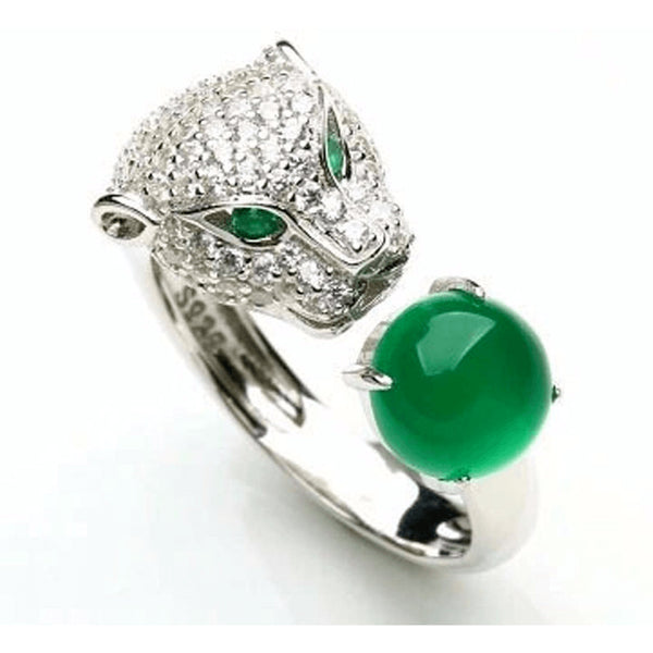 Sterling Silver Green Austrian Crystal Panther - 925 - FeetyWeety
