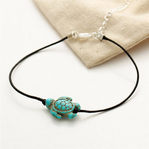Organic Cotton Hand Made Turquoise Turtle Friends Anklet - FeetyWeety
