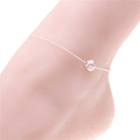 Rhodium Plated Mother of Pearl Fine Chain Anklet - FeetyWeety