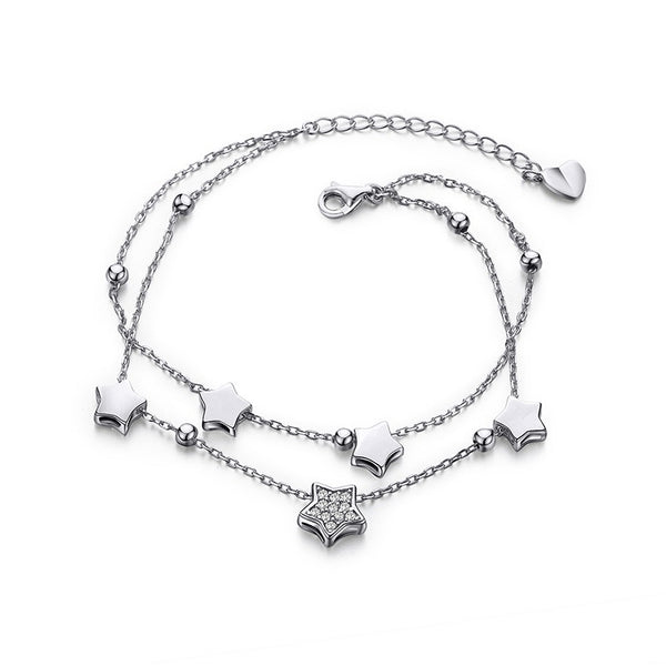 FeetyWeety Store - Sterling SIlver Stars and Diamonds Charm Anklet - 925