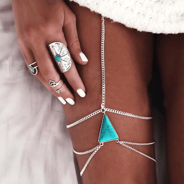 Sexy Threaded Triangular Turquoise Body Chain - FeetyWeety
