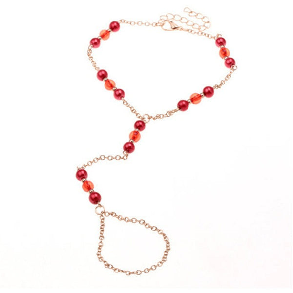 Inferno Red Gold Chain & Glass Beads Anklet - FeetyWeety