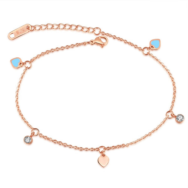 Fine Rose Gold Chain Hearts & Diamonds Anklet - FeetyWeety
