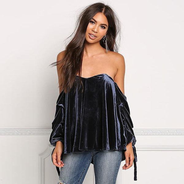 Yes Girl - Strapless Long Sleeve Loose Blouse